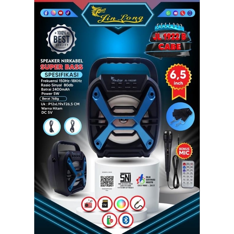 speaker portable super bass bluetooth jl 1922 B cabe