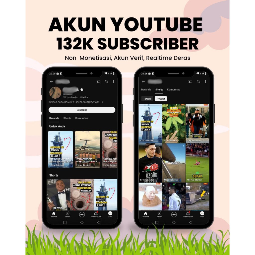 AKUN YOUTUBE RANDOM SHORT 132.000 Subcriber Tahun 2023