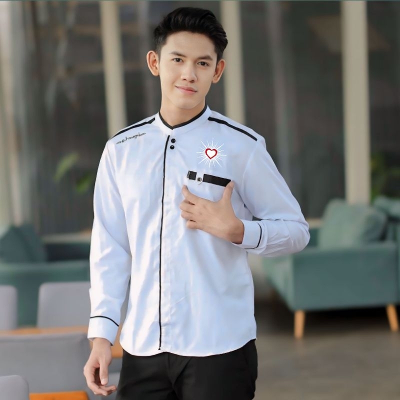 Baju Koko putih Hati bersinar Lengan panjang Koko Psht Koko Hati Bersinar Rrcloth