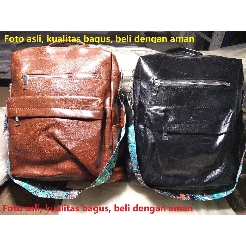GARANSI Waterproof Tahan air leather Kulit Ransel 14 inch Laptop tas Besar bag Perempuan Wanita tas