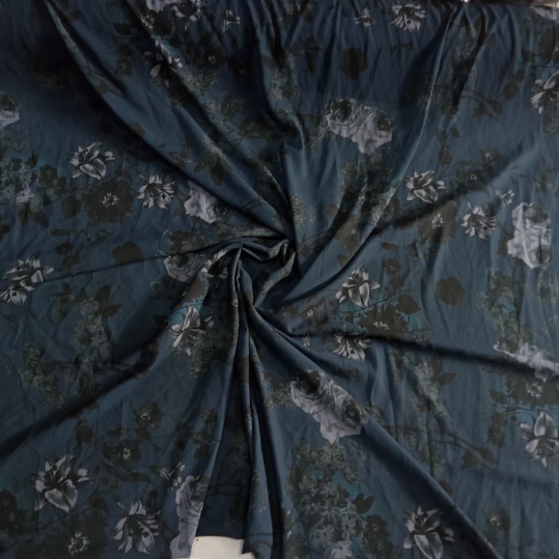 kainCeruty Baby Doll Motif Bunga Warna Abu Denim | Harga Per Setengah Meter