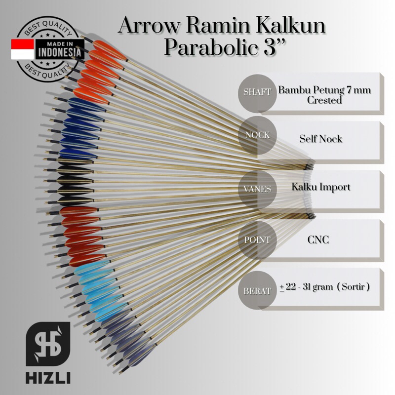 Arrow Ramin Kalkun Parabolic 3’’ / Arrow Bambu Cresting / ArrowBambu / Arrow Bambu Isi 6 Pcs / Arche