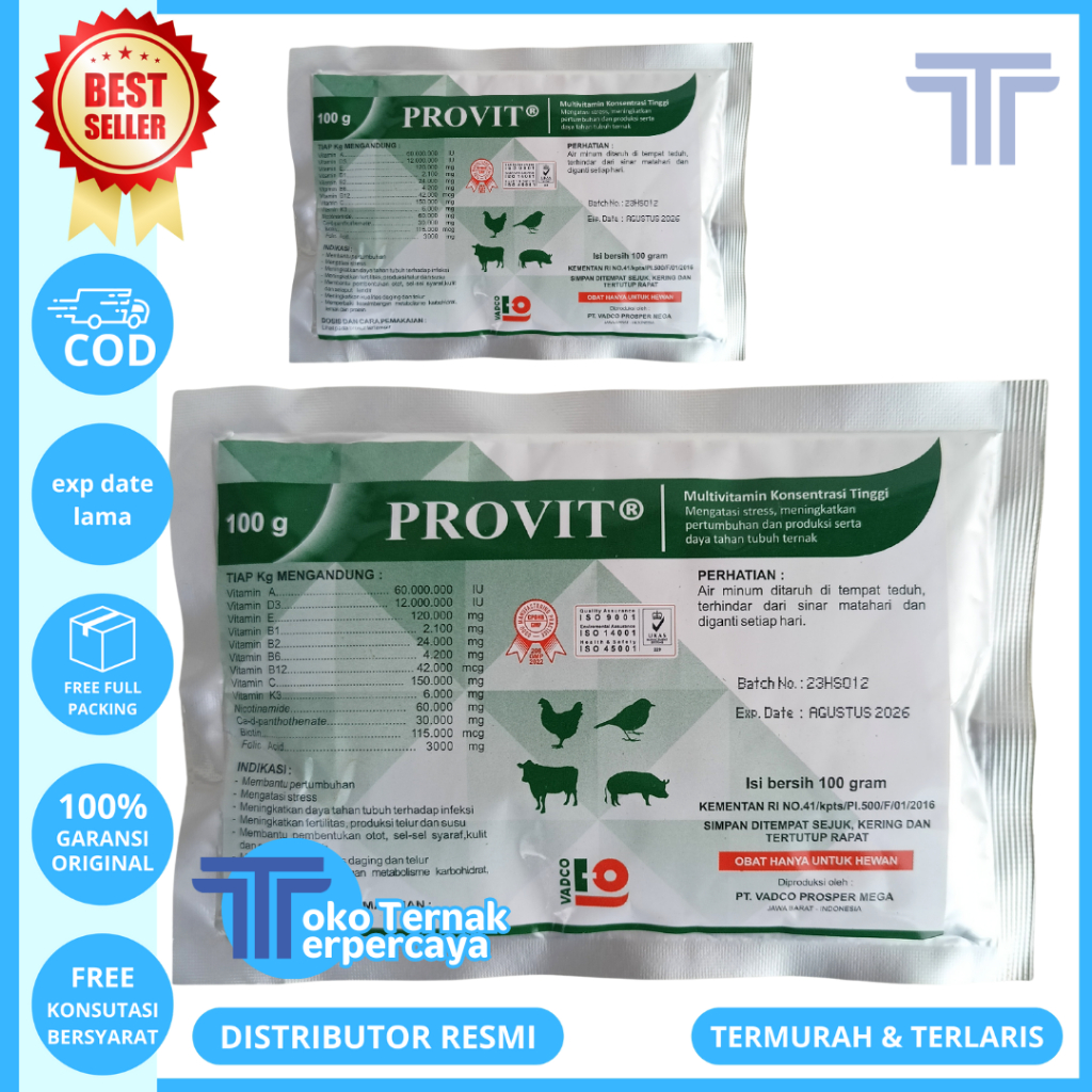 PROVIT 100 GRAM VADCO - Vitamin Ayam Konsentrasi Tinggi Optimalkan Produksi Like Fortevit Rhodivit