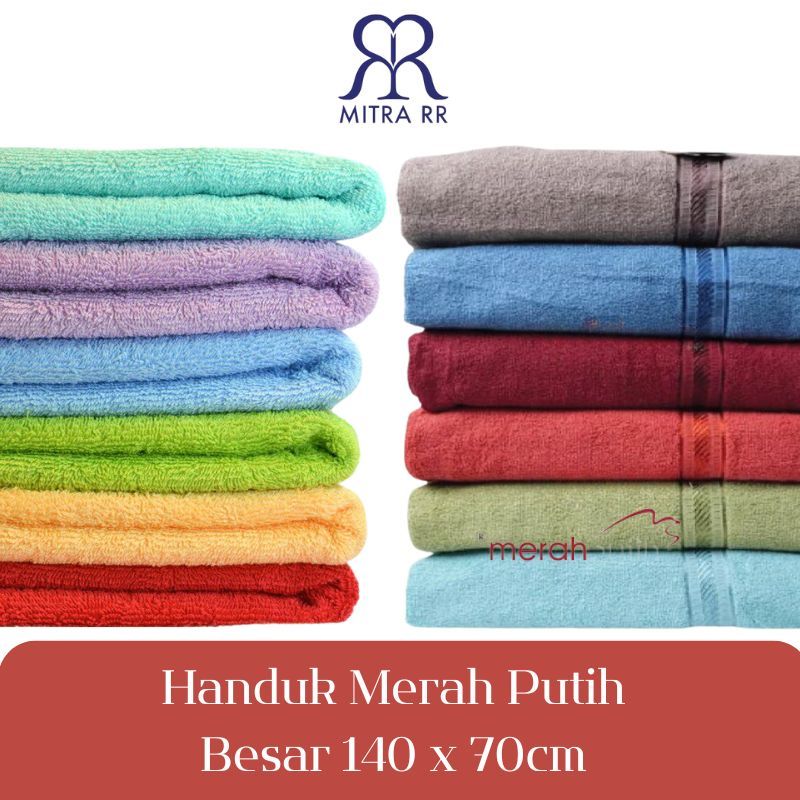 Handuk Merah Putih Jumbo 140x70 Terry Palmer Handuk Mandi 100% Cotton Besar 70x140