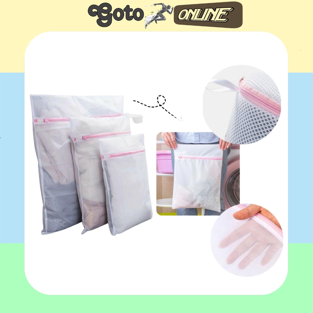 GO631 Laundry Bag Jaring Baju Kotor Kantong Mesin Cuci Bahan Jaring dan Resleting untuk Pakaian