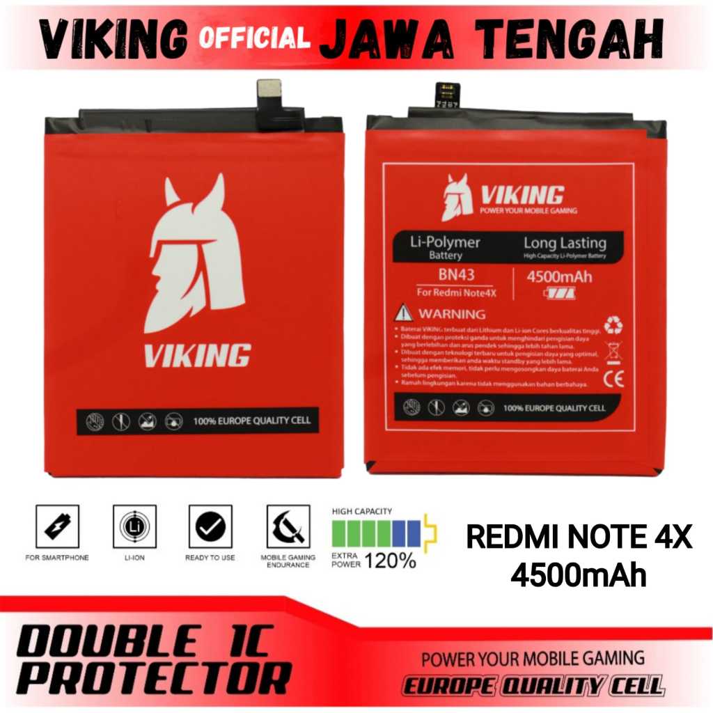 VIKING Baterai Xiaomi Redmi Note 4x - Note 4 Snapdragon (BN43) Double Power