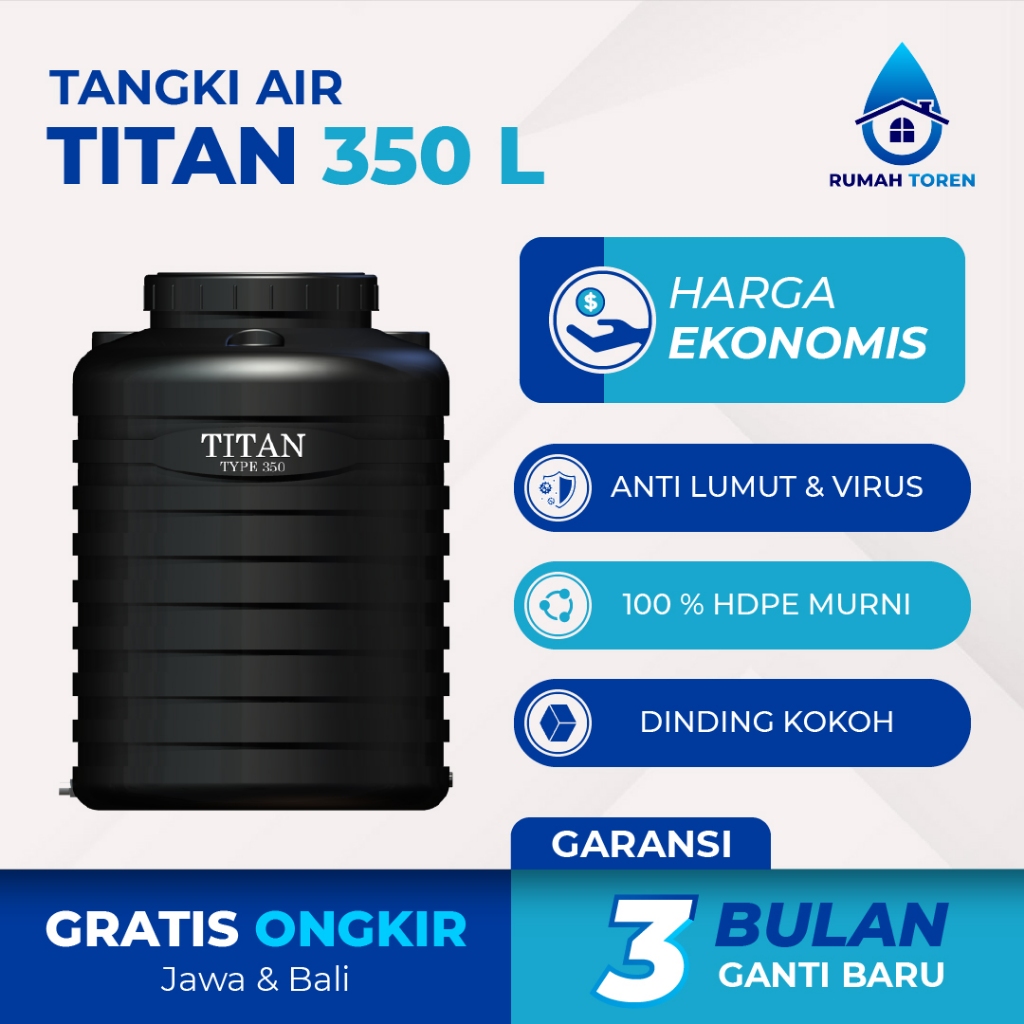 Tangki Tandon Toren Air Titan 350 L Higienis & Free Ongkir