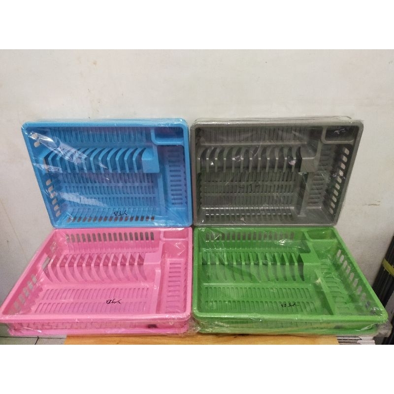 Rak Piring Plastik + Alas Nampan / Rak Piring Kecil 1 Tingkat / Tempat Pengering Piring / Rak Piring