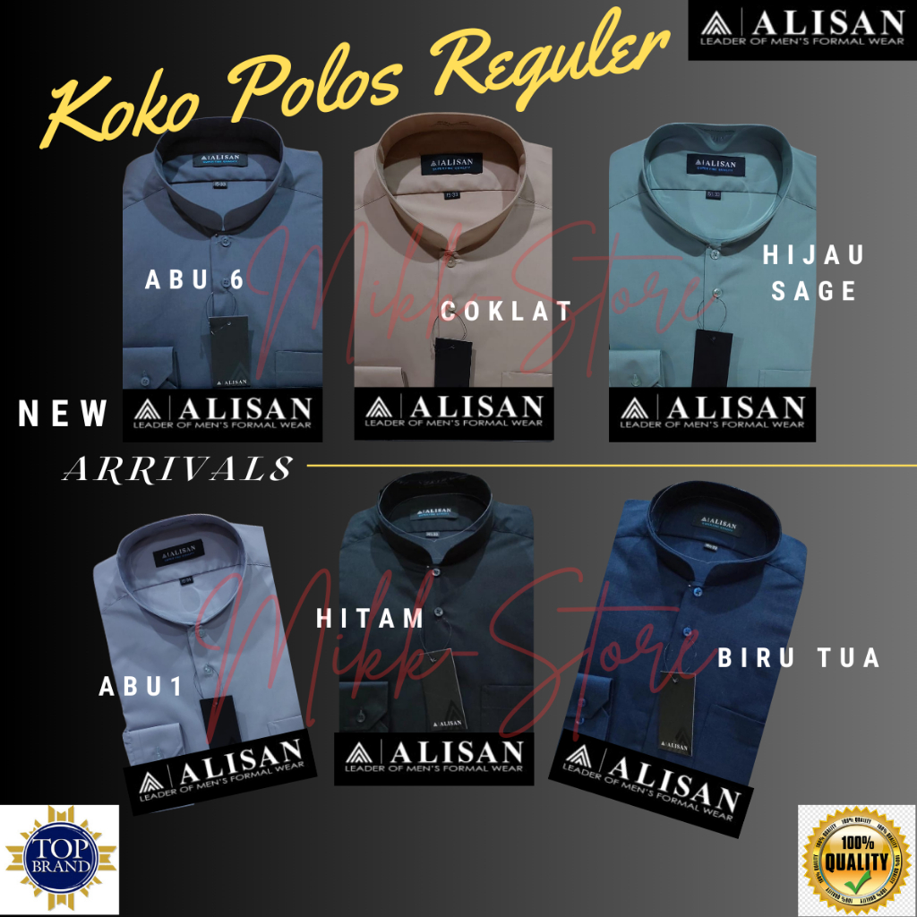 Baju KOKO POLOS REGULER Merk ALISAN Lengan Panjang