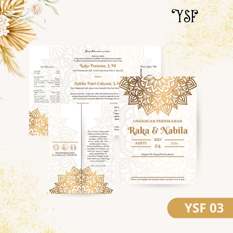 [YSF 03] Cetak Undangan Batik-Gold Lipat 3 Pernikahan Custom Kertas/Paper Wedding Invitation Minang/