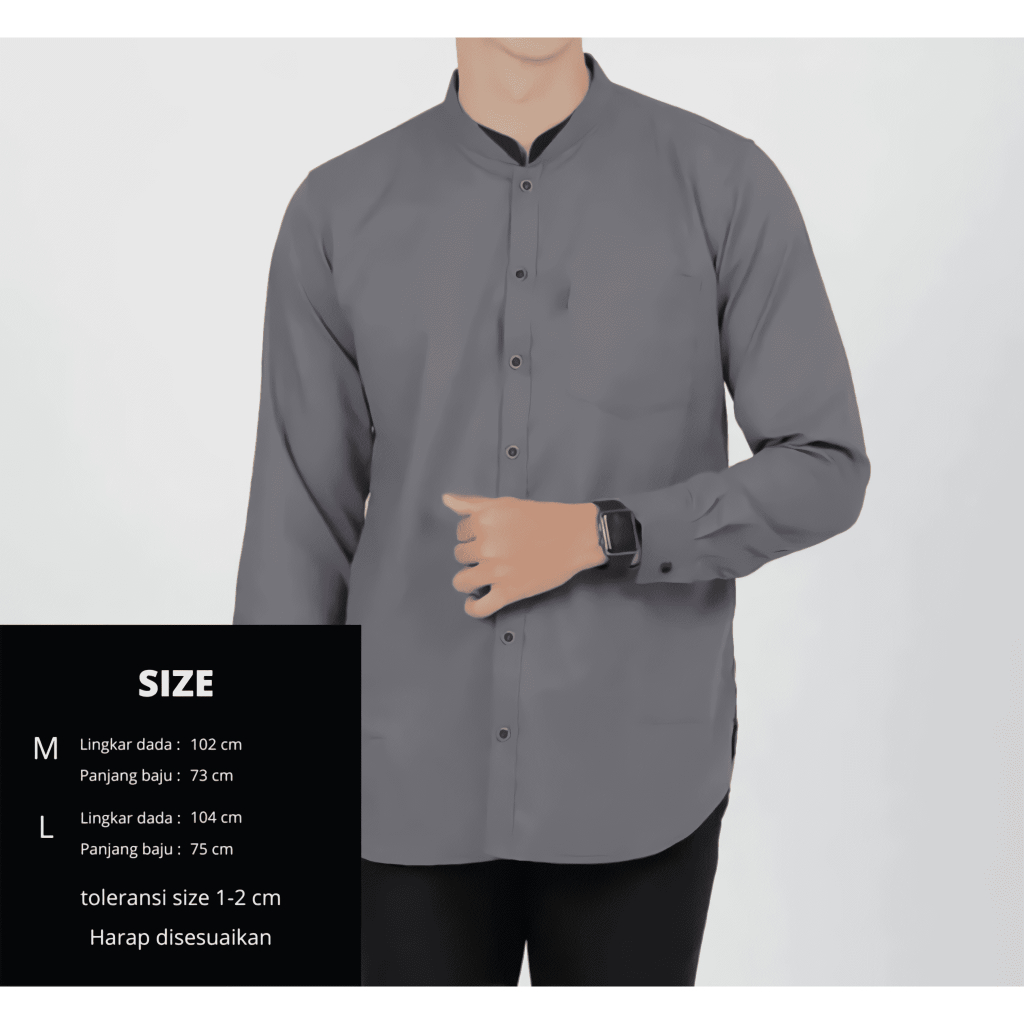 Baju Koko Pria Dewasa Terbaru Model Raynan Warna Grey Bahan Premium Baju Muslim Atasan Pria Kemeja Kekinian Lengan Panjang Murah Bagus