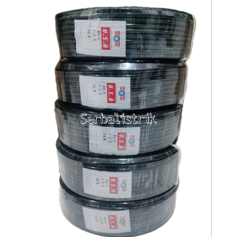 Kabel listrik HYO 2x2.5 serabut hitam 50M dan 25M USA