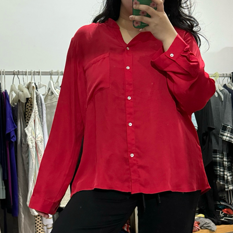 BN Red Button Up Long Sleeve Blouse (noda)