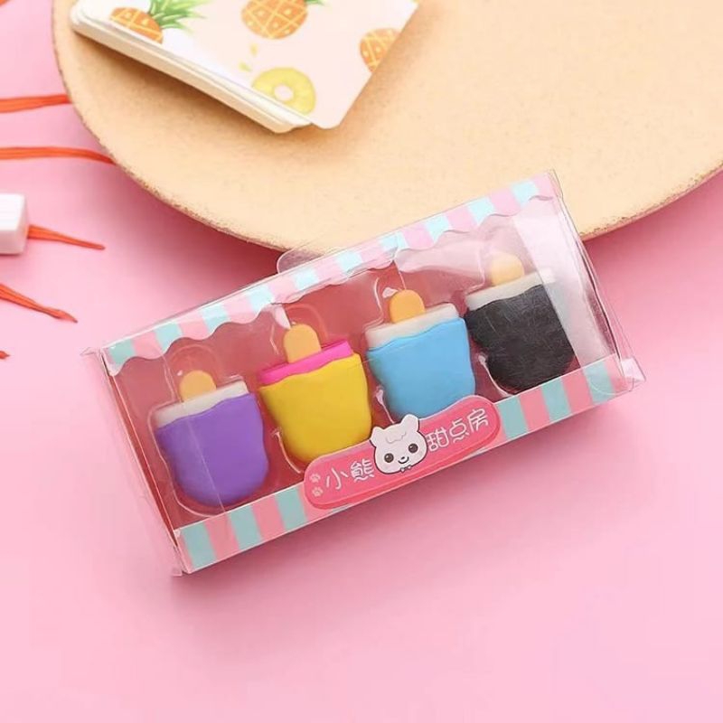 

4 PCS / SET PENGHAPUS PENSIL MODEL ICE CREAM DONAT LOLLIPOP POPSICLE / PENGHAPUS