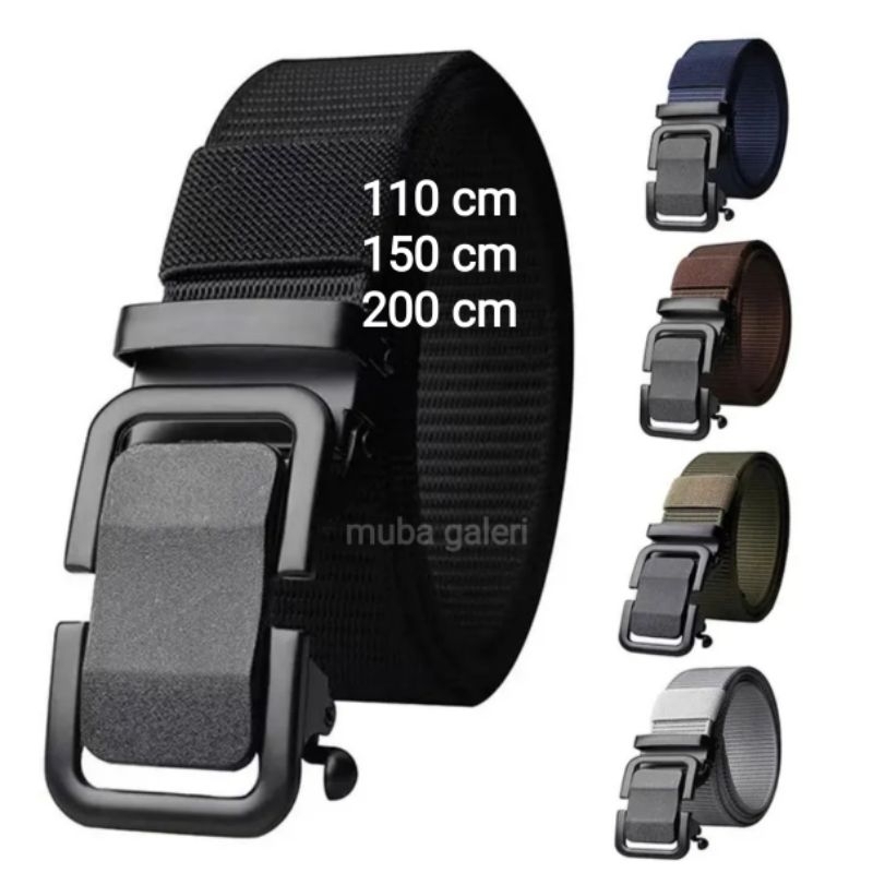 IKAT PINGGANG PRIA SABUK KANVAS TACTICAL HITAM POLOS GESPER FULL BLACK METAL BUCKLE