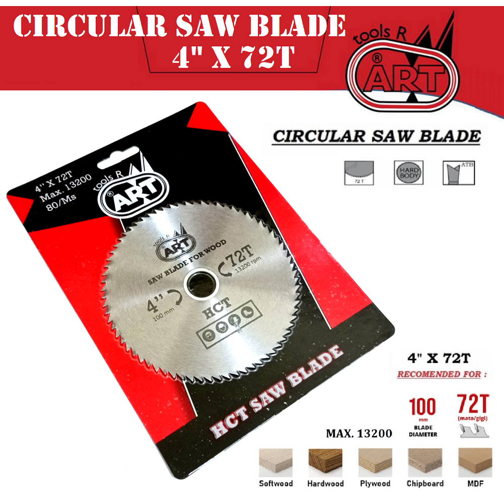 Mata Potong Kayu 4 Inch x 72T Pisau Gergaji triplek Mata Gergaji Kayu Mata Gerinda Circle ART