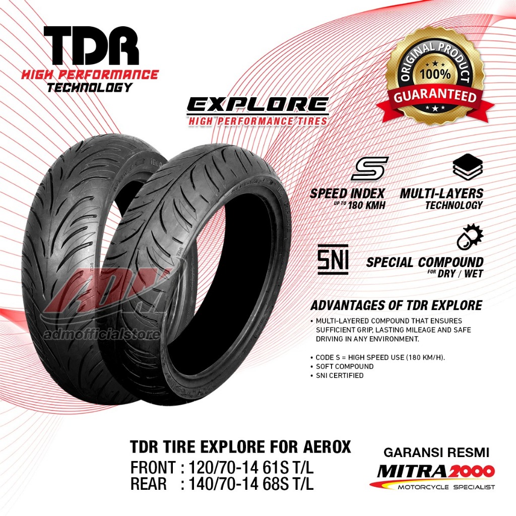 Ban TDR AEROX / ALL NEW AEROX Tire Explore Set Front & Rear T/L