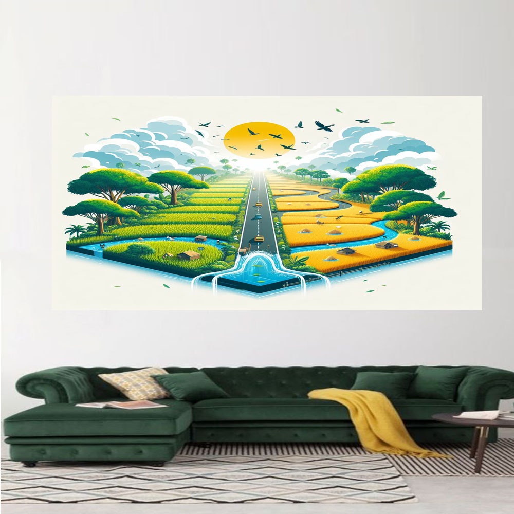 LUKISAN CETAK ESTETIKA PEMANDANGAN ALAM SAWAH,TANPA BINGKAI,BISA BAYAR DITEMPAT COD