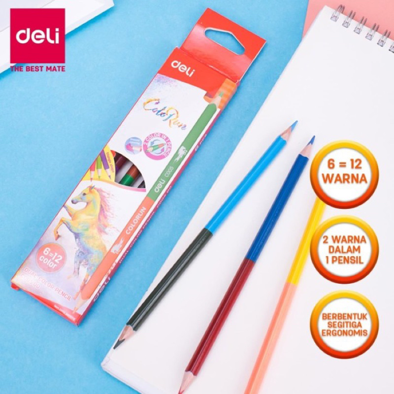 

Pensil Kayu Warna 2 sisi DELI C005 COLORUN isi 6 pcs (12 Warna)