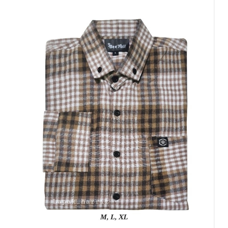 Kemeja Flanel Premium Coklat Susu Coksu Motif Garis | Baju Lebaran