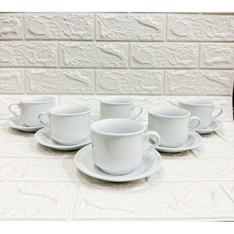cangkir kopi keramik cangkir piring keramik taniti omega putih polos 6pc