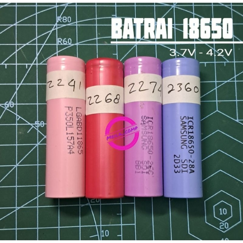 Baterai 18650 bekas Laptop 2000-2200 Mah Real cek 3.7 - 4.2 Volt