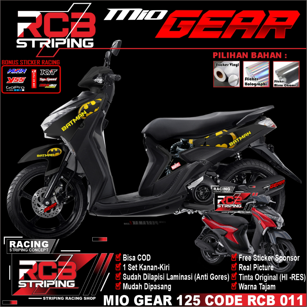 Stiker Variasi Mio Gear 125 - Sticker Striping Motor Mio Gear 125 variasi batman rcb 011