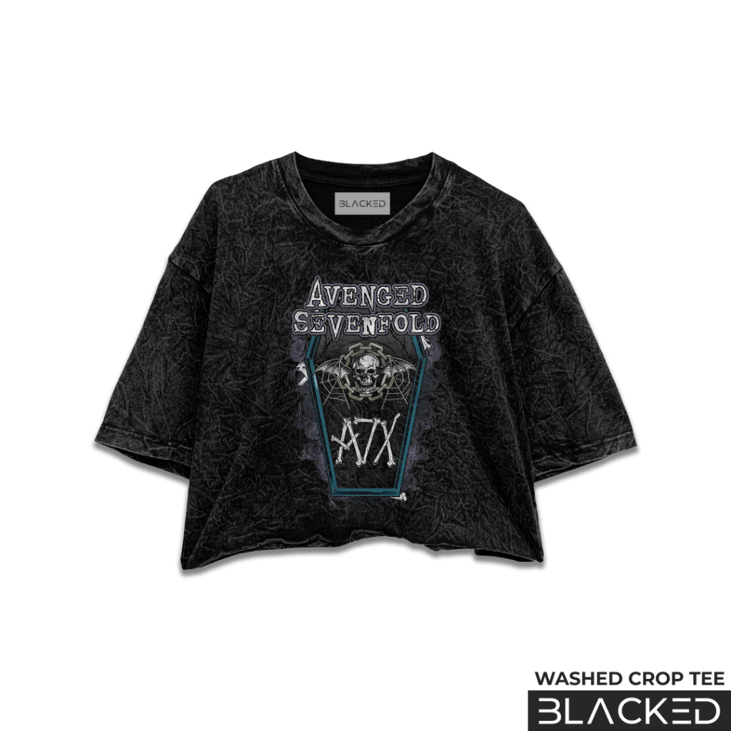 CROP TEE AVENGED SEVENFOLD - COFFIN NIGHTMARE / STONEWASH / WASHED CROPTOP / OVERSIZED CROP TOP / SL