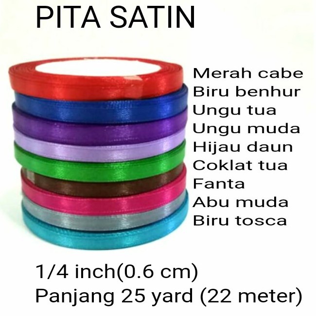 

Pita satin warna ukuran 1/4 inch / 0,6 cm PER ROLL