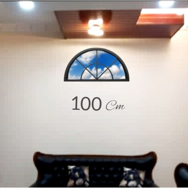 Jendela Setengah Lingkaran 100 cm Kaca Mati Kayu Jati