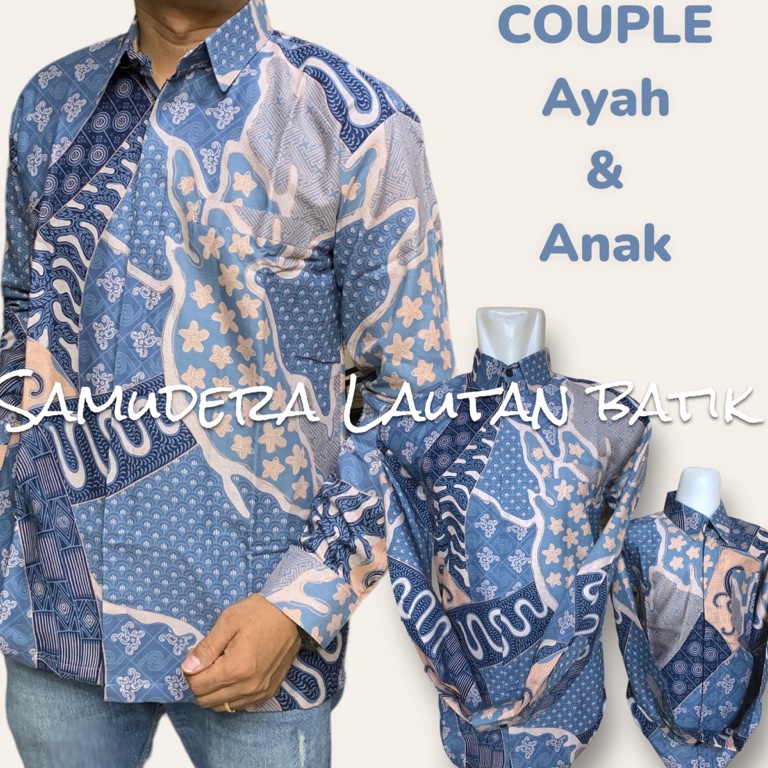 Hot Sell Kemeja Batik Pria Couple Ayah Anak Warna Biru Denim Batik Pria Warna Biru Denim Batik Anak 