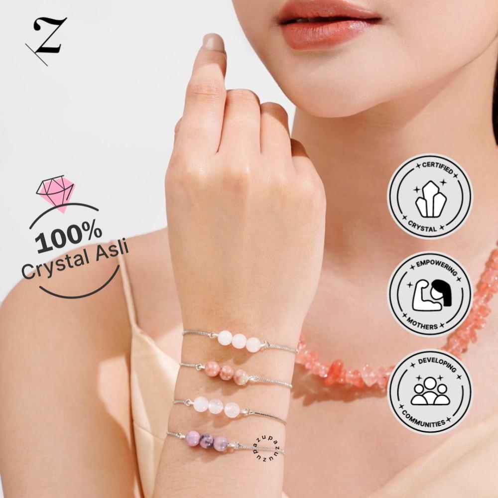 Ready Stok Zupazupazuu Adjustable Regular Bracelet  Gelang Crystal Bracelet Platinum Silver Gold 6mm