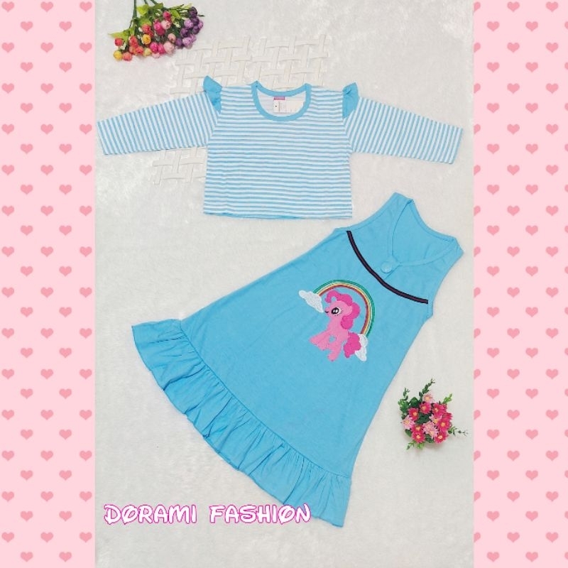 Dress overall gamis anak usia 1-8 tahun bordir Kuda Pony Unicorn / Pakaian anak perempuan lebaran 92