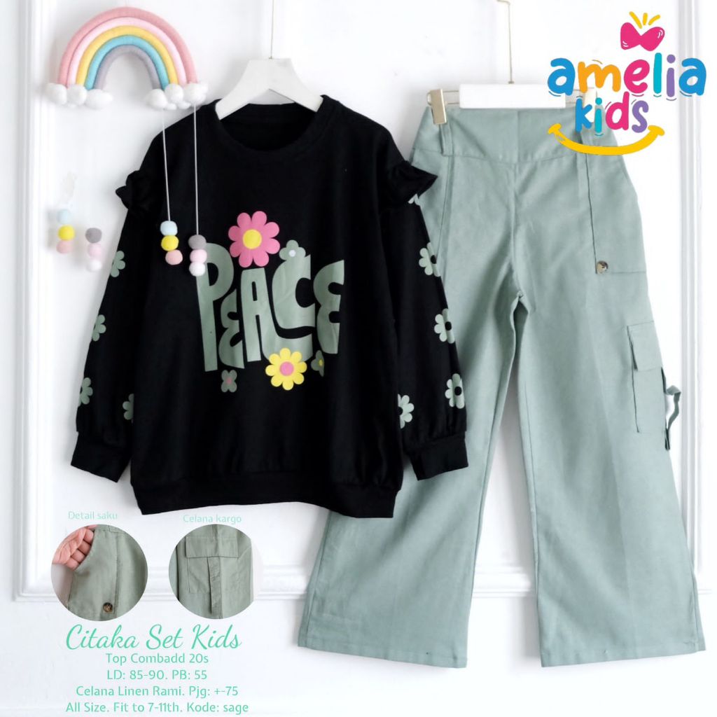 [AMELIA KIDS] CITAKA SETELAN ANAK SET KIDS ONE SET CELANA KARGO KIDS SETELAN KAOS REMAJA TANGGUNG PA