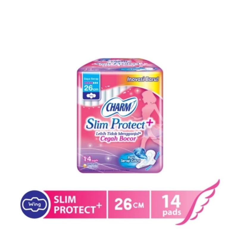 CHARM Super Slim Protect+ Wing 26cm 14 Pcs / Pembalut Protect