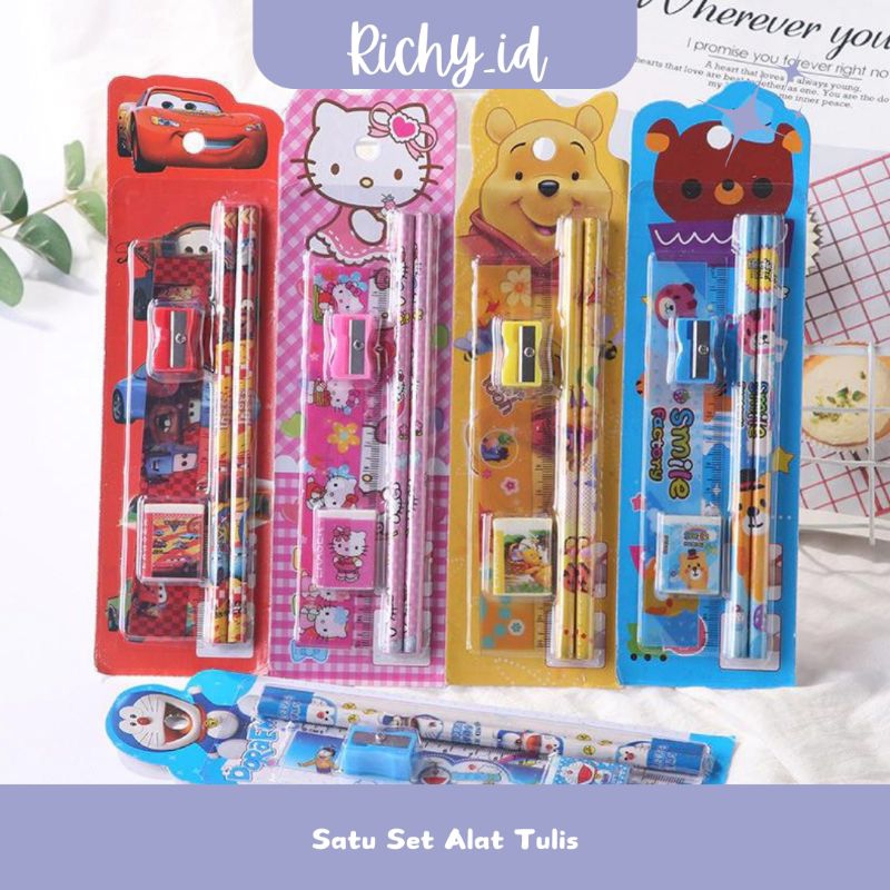 

set alat tulis sekolah 5 in 1 / set alat tulis karakter