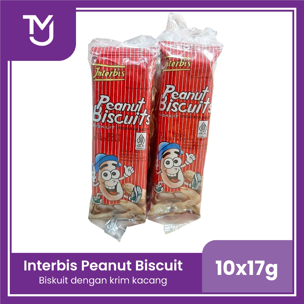 

Interbis Peanut Biscuit kemasan renceng 10 x 17gr -- Biskuit dengan krim kacang