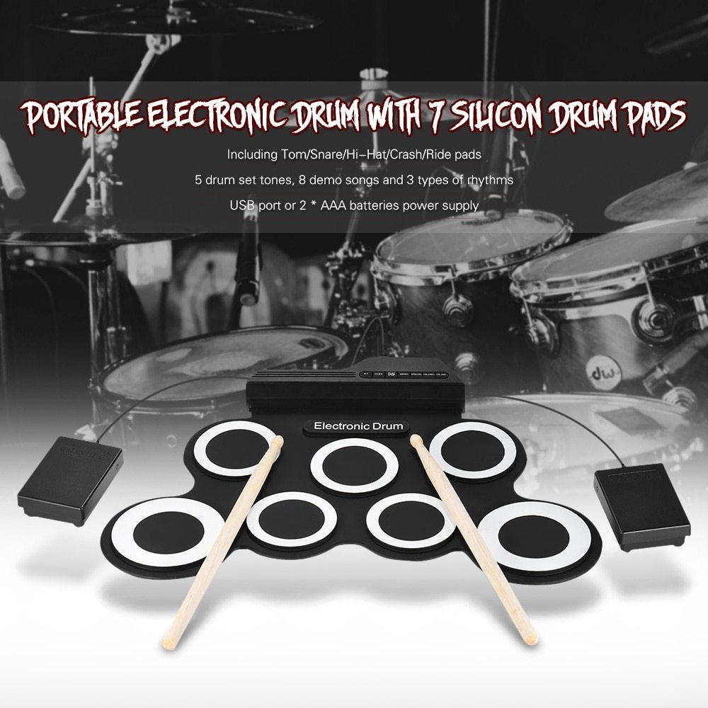 NEW  Drum Electronik Digital Drum Kit 7 Pads Roll Up USB Power Drum Elektrik
