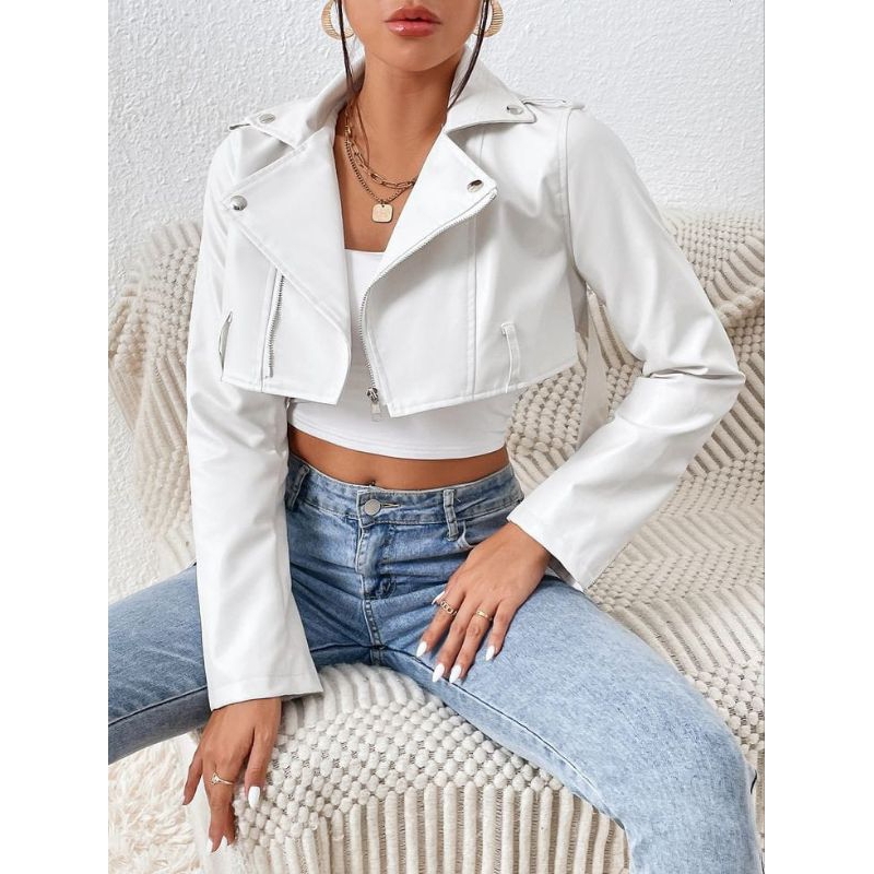 jaket kulit wanita ramones changcuters Korea blazer putih outfit ootd hijab