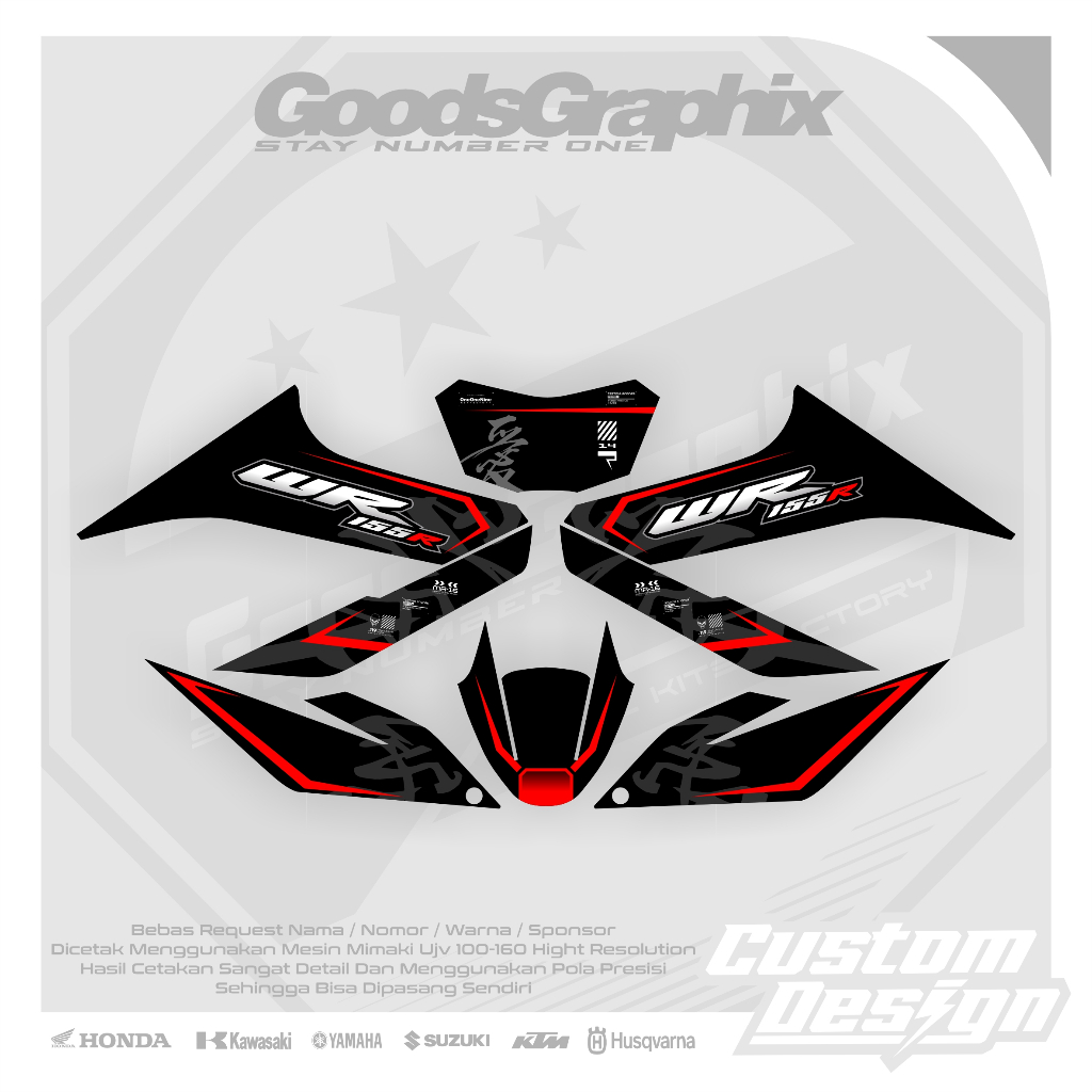 Striping Yamaha Wr 155 Hitam List Merah - Decal Premium Wr 155
