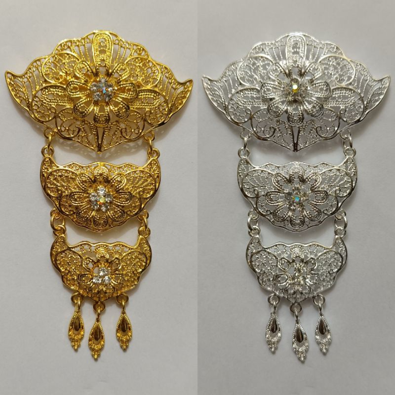jewelry36 Kalung & Bros Pin Brooch Susun Adat Kebaya KutuBaru Kuning Putih Permata Polos Hijab Pesta