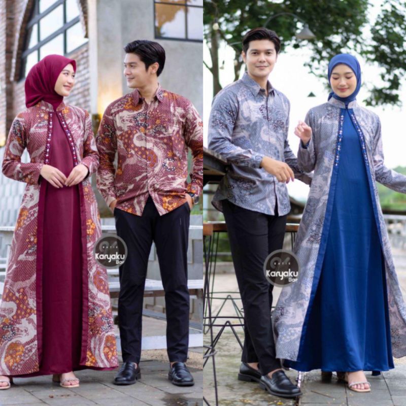 EID SERIES- SET DRESS RAYA GAMIS OUTER COUPLE KEMEJA KAIN DOBY PREMIUM ELEGANT PAYET JAHIT KONDANGAN