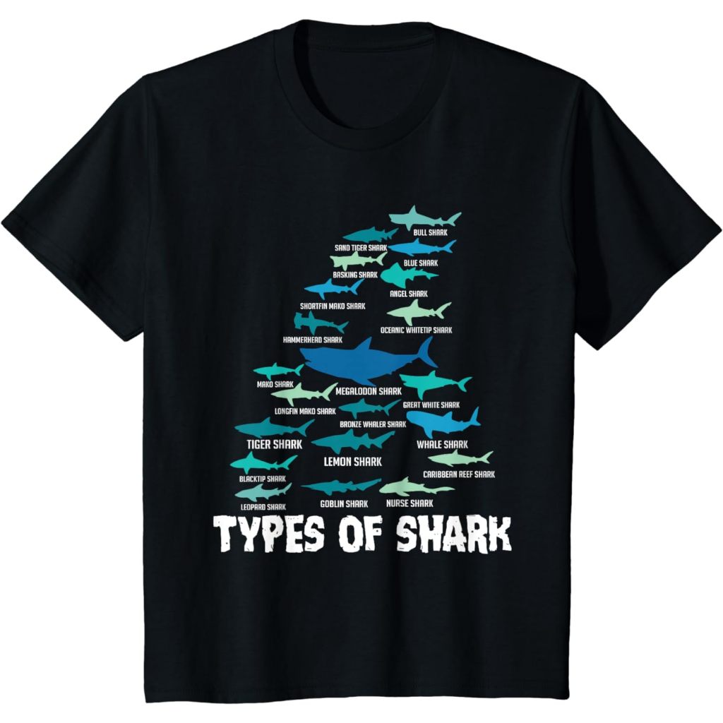 Baju kaos anak distro Types of Shark Megalodon Great White Nurse Shark T-Shirt