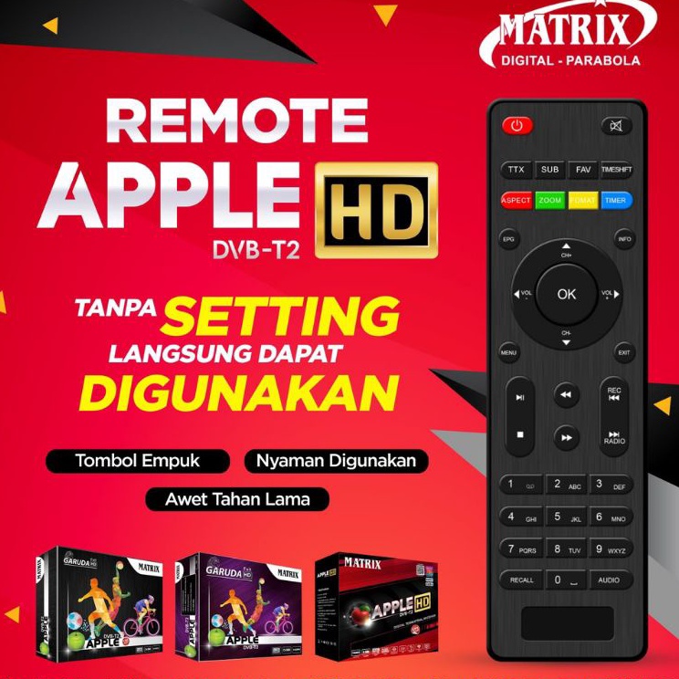 GJH REMOT RECIEVER DVB T2 MATRIX APPLE HD MERAH