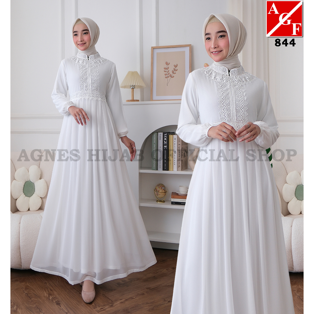 Baju gamis putih wanita kekinian GAMIS PUTIH BRUKAT TILE MEWAH ANASYA PREMIUM FORMAL GAMIS LEBARAN/U