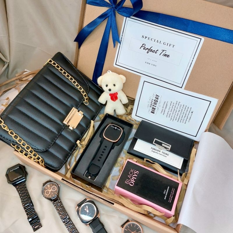 FREE ONGKIR HAMPERS GIFT BOX WANITA EXCLUSIVE UNTUK KADO // HADIAH ISI JAM TANGAN // TAS // DOMPET