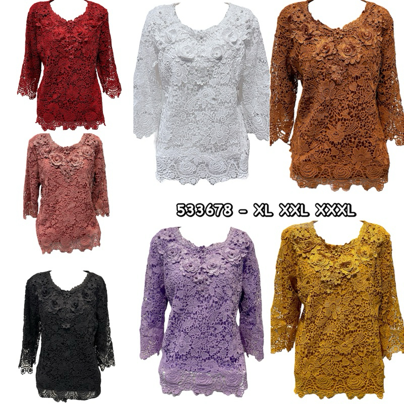BNJ 533678 tangan 7/8 Atasan Baju pesta kondangan premium tille tulle brokat brukat bordir kebaya ca