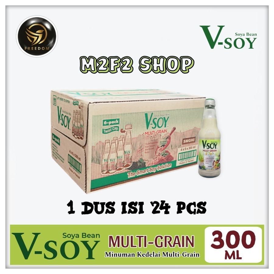 

V-Soy Soya Bean Milk Multi Grain Barley | Susu Kedelai Botol - 300 ml (Kemasan Karton)