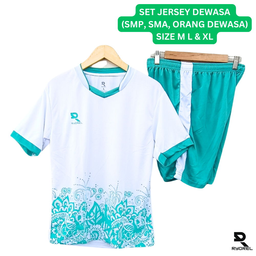 Stelan Dewasa Olahraga Baju Futsal, Sepakbola Voli Pria dan Wanita, Setelan futsal Motif Batik Hijau