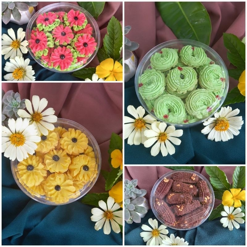 

Kue Kering Lebaran 250gr Kue Mawar Kuning Hijau Pink Semprit Pandan Coklat